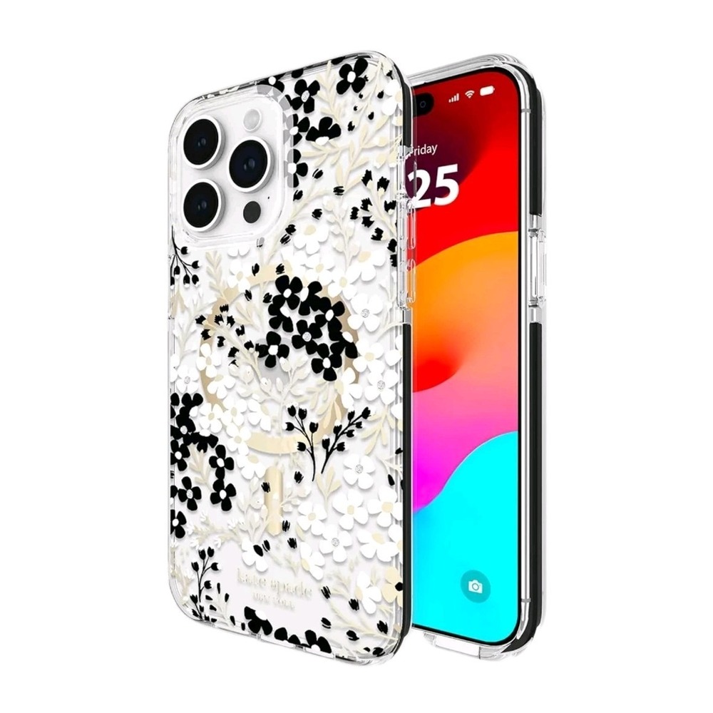 kate spade New York Case for iPhone 15 Pro Max w MagSafe Clear Floral Gold Black